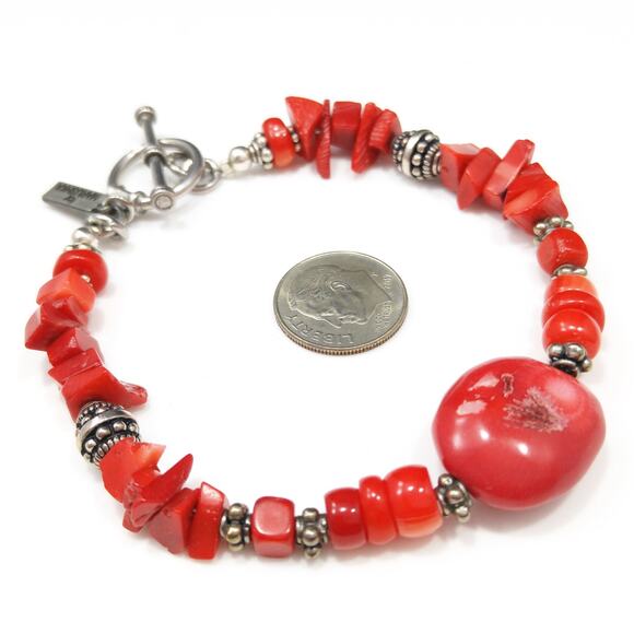Paige Wallace Red Coral Beaded Bracelet w/ Silver Accents & Toggle Clasp - Picture 3 of 8